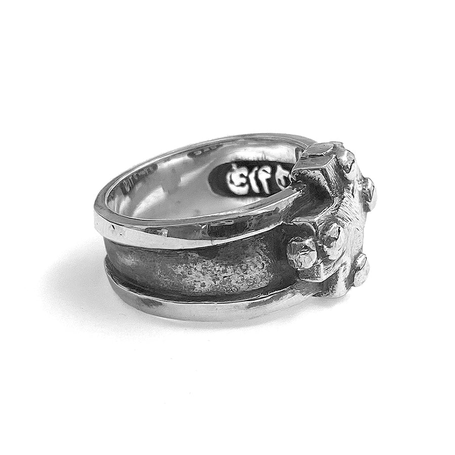 Elfcraft Bandring Kreuz Nieten 925 Sterling Silber Gehämmert Massiv Unisex Seitlich