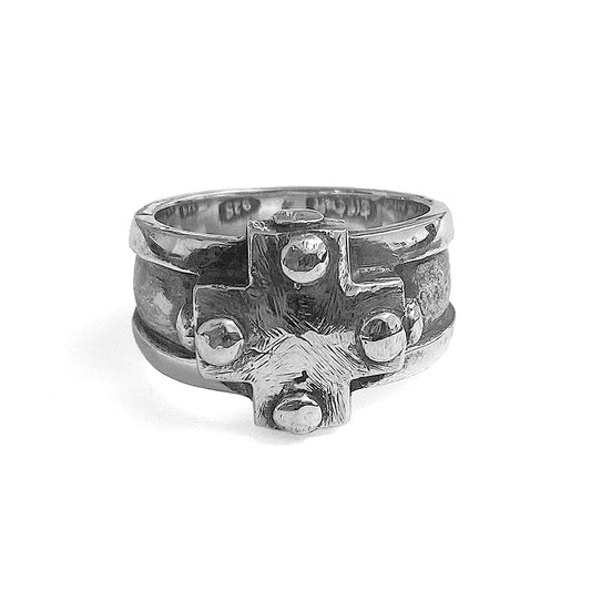 Elfcraft Bandring Kreuz Nieten 925 Sterling Silber Gehämmert Massiv Unisex