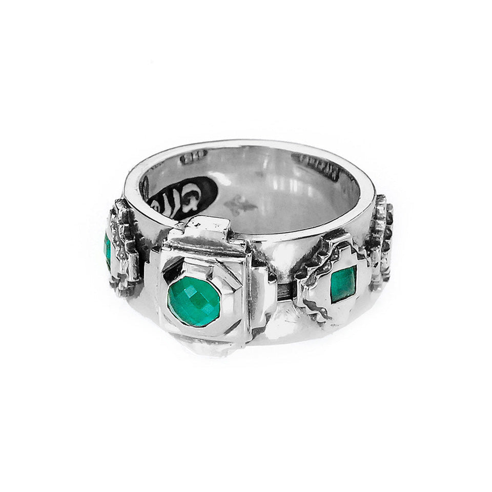 Elfcraft Bandring Octagon Steps Pyramiden Zirkonia Grün 925 Sterling Silber Massiv Unisex