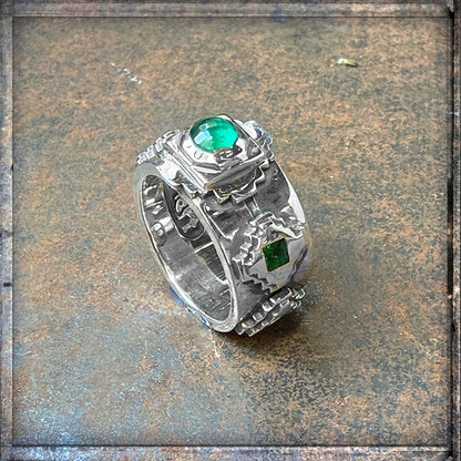 Elfcraft Bandring Octagon Steps Pyramiden Zirkonia Grün 925 Sterling Silber Massiv