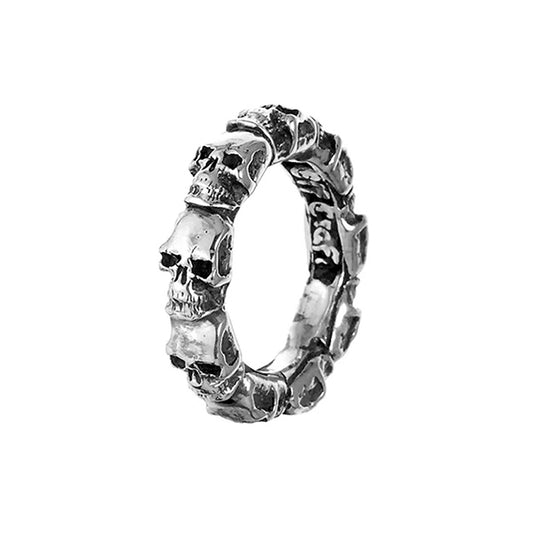 Elfcraft Bandring Skulls Totenköpfe Schmal 925 Sterling Silber Massiv Unisex