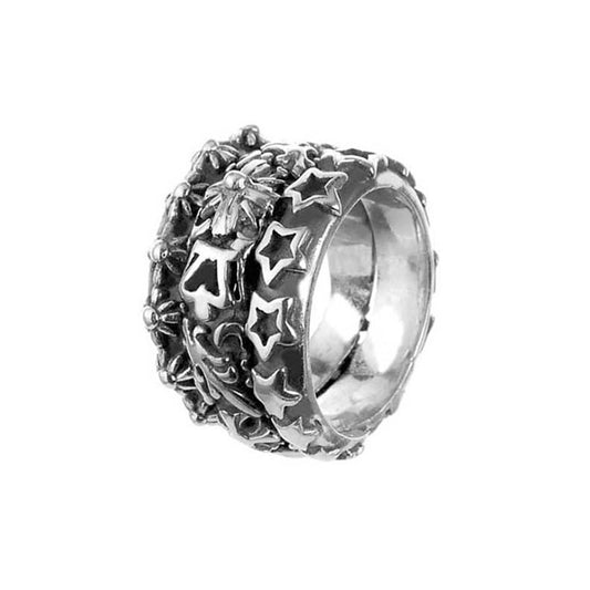 Elfcraft Bandring Breit 925 Sterling Silber Ornamente Sternmotive Unisex