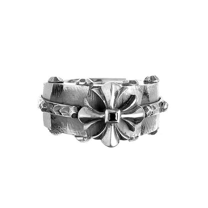 Elfcraft Bandring 925 Silber Massiv Kreuz-Motiv Onyx Unisex
