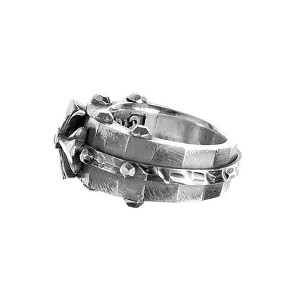 Elfcraft Bandring 925 Sterling Silber Massiv Kreuz-Motiv Onyx Unisex Seitlich