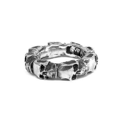 Elfcraft Bandring Skulls Totenköpfe Schmal 925 Silber Massiv Unisex