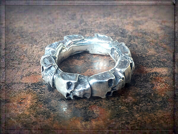 Elfcraft Bandring Skulls Totenköpfe Schmal Sterling Silber Massiv