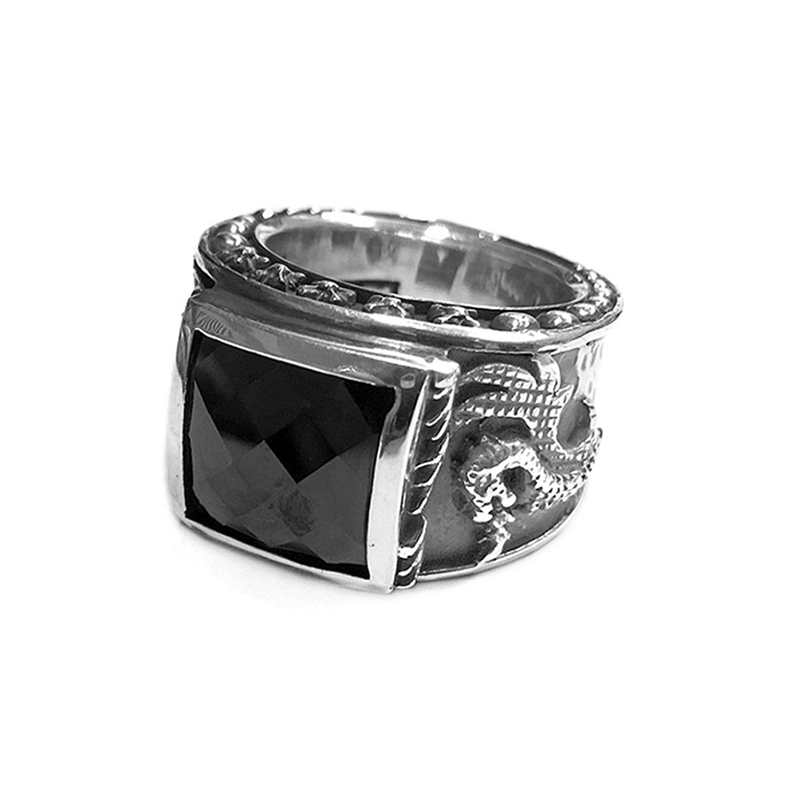 Elfcraft Bandring Zirkonia Schwarz Eckig Drachen-Motiv 925 Sterling Silber Massiv Unisex