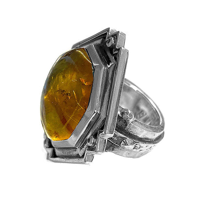 Elfcraft Statement Ring Bernstein Schwarze Diamanten 925 Sterling Silber Massiv