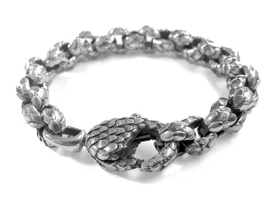 Erfcraft Erbsarmband Drachenschuppen-Optik Dragon Scales 12 mm Breit 925 Sterling Silber Massiv