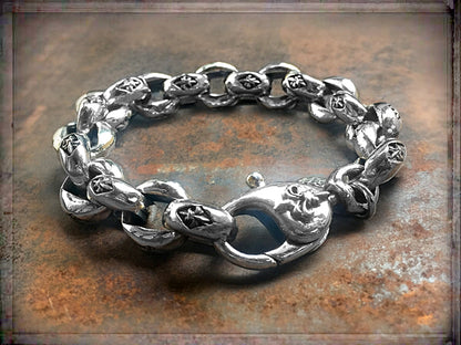 Elfcraft Erbsarmband Lilien-Motive Karabinerverschluss Sterling Silber Massiv Unisex