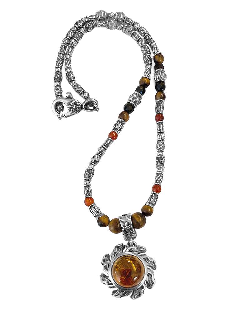 Elfcraft Kette Bernstein Sonne Tigerauge Carneol Onyx 925 Sterling Silber