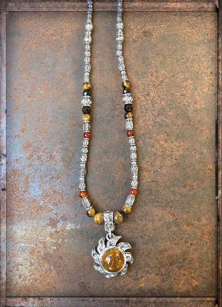 Elfcraft Kette Bernstein Sonne Tigerauge Carneol Onyx Sterling Silber