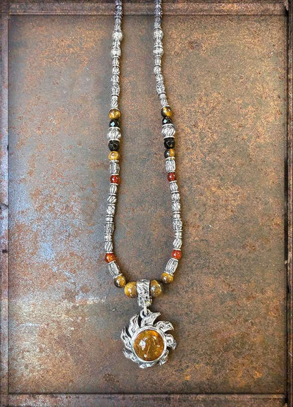 Elfcraft Kette Bernstein Sonne Tigerauge Carneol Onyx Sterling Silber