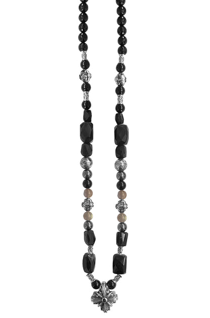 Elfcraft Steinkette Kreuz Morning-Star-Motiv Onyx Labradorit 925 Sterling Silber Massiv 60 cm Unisex