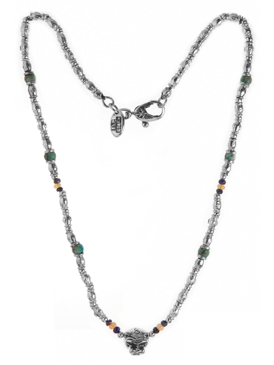 Elfcraft Kette Löwenkopf Opale Amethyst Afrkanischer Türkis 925 Sterling Silber Massiv Unisex