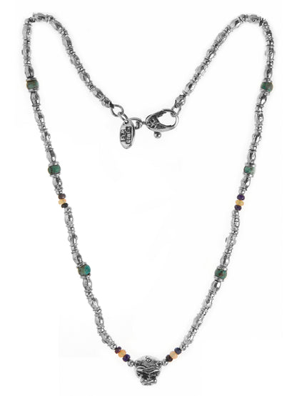Elfcraft Kette Löwenkopf Opale Amethyst Afrkanischer Türkis 925 Sterling Silber Massiv Unisex