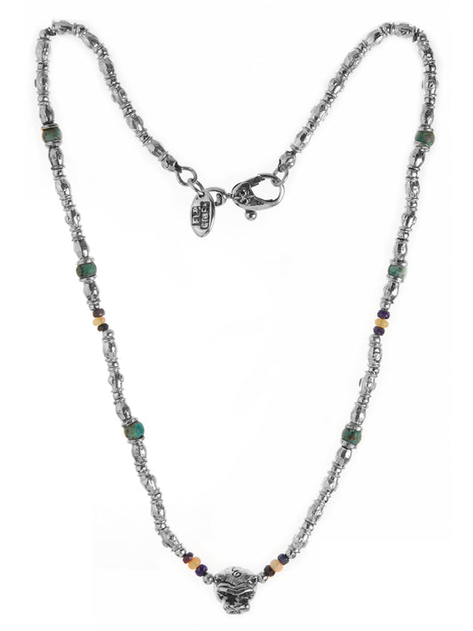 Elfcraft Kette Löwenkopf Opale Amethyst Afrkanischer Türkis 925 Sterling Silber Massiv Unisex