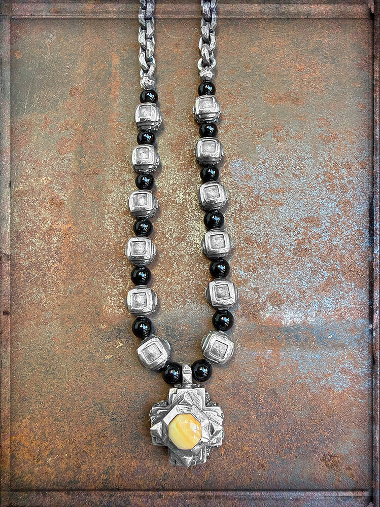 Elfcraft Kette Opal Oktagon-Kreuz 925 Sterling Silber Erbs Chain 60 cm Lang
