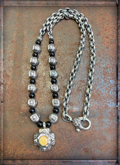 Elfcraft Kette Opal Oktagon-Kreuz 925 Sterling Silber Massiv Erbs Chain 60 cm Lang