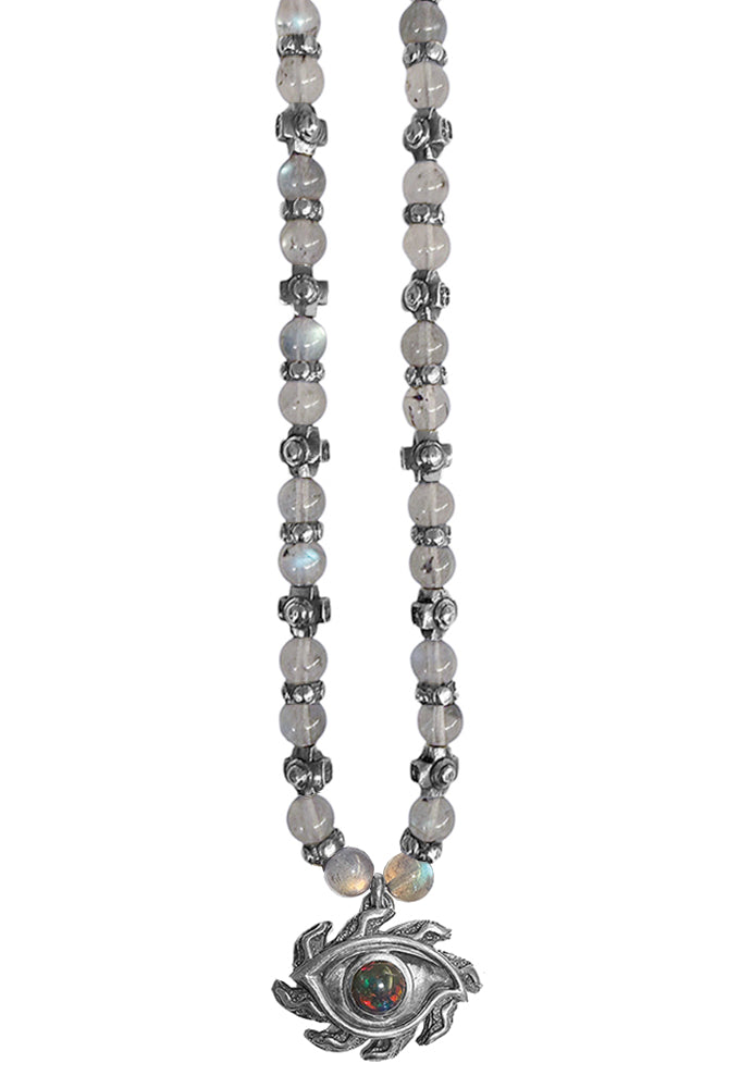 Elfcraft Kette The Third-Eye-Anhänger Labradorit Light Opal Kreuz-Beads 925 Sterling Silber Massiv Rock Style
