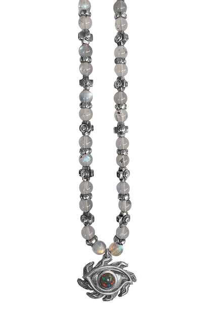 Elfcraft Kette The Third-Eye-Anhänger Labradorit Light Opal Kreuz-Beads 925 Sterling Silber Massiv Rock Style