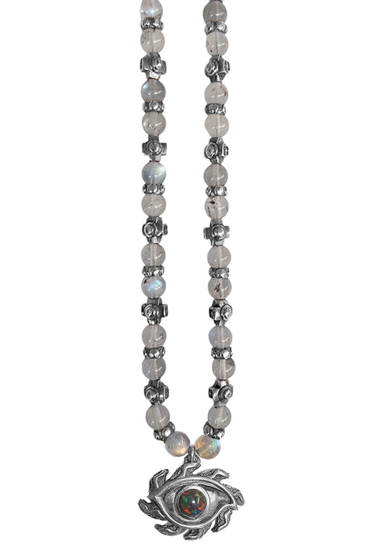 Elfcraft Kette The Third-Eye-Anhänger Labradorit Light Opal Kreuz-Beads 925 Sterling Silber Massiv Rock Style