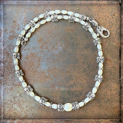 Elfcraft Kette Weiße Perlen Skulls 925 Sterling Silber 1