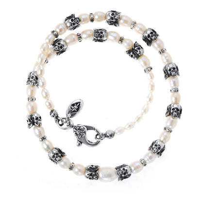 Elfcraft Kette Weiße Perlen Skulls 925 Sterling Silber