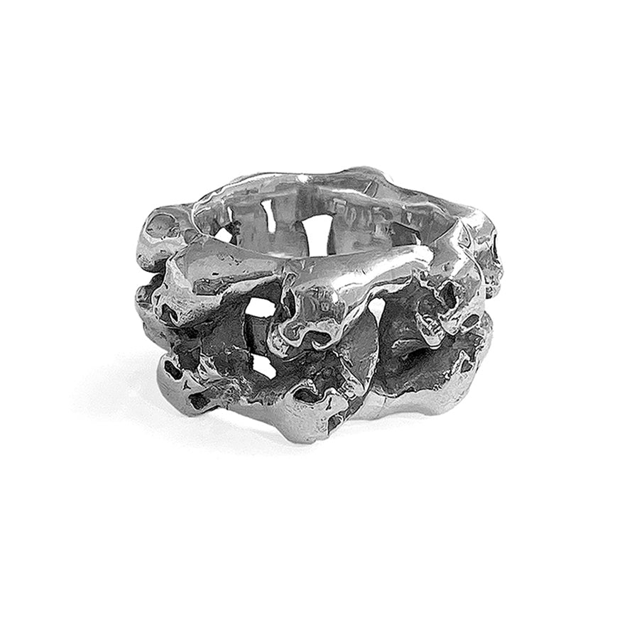 Elfcraft Kettenring Skulls Totenköpfen 925 Sterling Silber Massiv Unisex