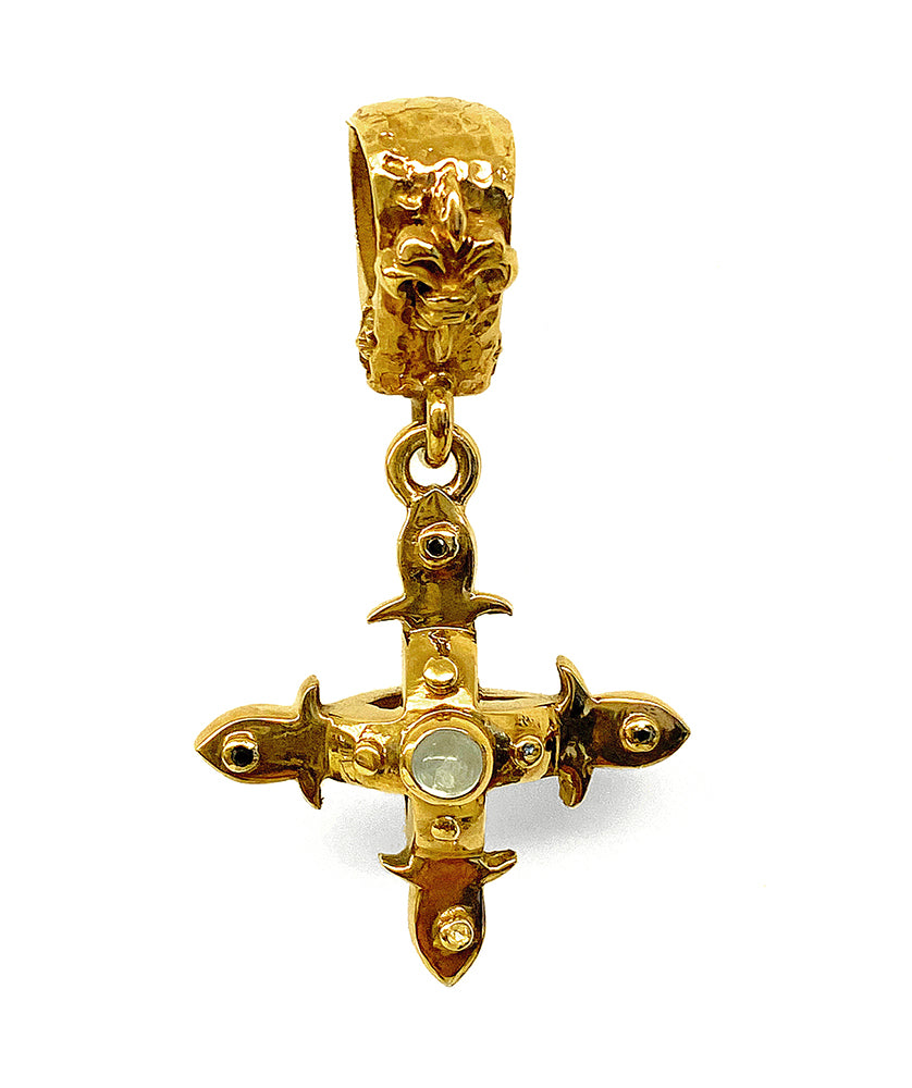 Elfcraft Anhänger Aquamarin Cabochon 24 ct Gold Plattiert 925 Sterling Silber Massiv 3 cm Lilien-Öse