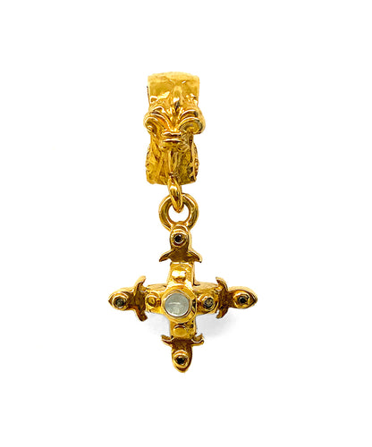 Elfcraft Anhänger Aquamarin Cabochon 24 ct Gold Plattiert 925 Sterling Silber 2 cm Lilien-Öse