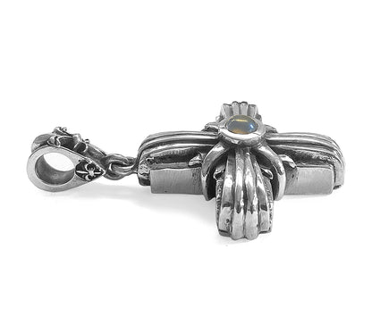Elfcraft Kreuz Anhänger Gleichschenkelig Mondstein Cabochon Lilien-Öse 4 cm 6 cm 925 Sterling Silber Massiv Unisex Seitlich