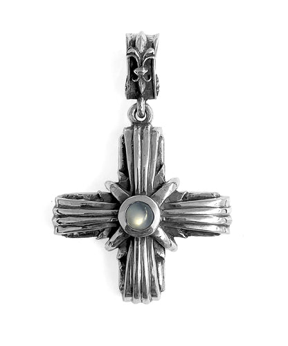 Elfcraft Kreuz Anhänger Gleichschenkelig Mondstein Cabochon Lilien-Öse 4 cm 6 cm 925 Sterling Silber Massiv Unisex