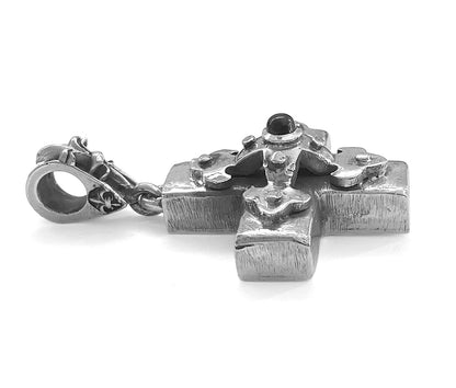Elfcraft Massiver Kreuz-Anhänger Gleichschenkelig Onyx Cabochon Lilien-Öse 3,5 cm 5,6 cm 925 Sterling Silber Unisex Seitlich