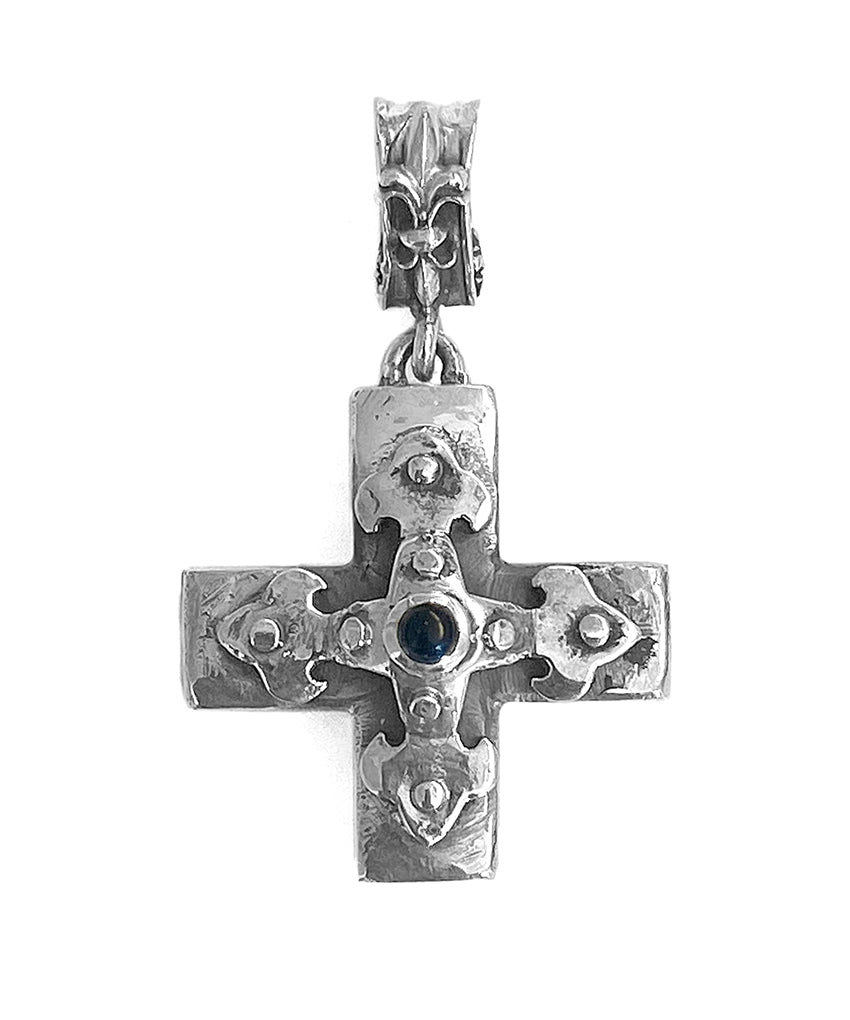 Elfcraft Massiver Kreuz-Anhänger Gleichschenkelig Onyx Cabochon Lilien-Öse 3,5 cm 5,6 cm 925 Sterling Silber Unisex