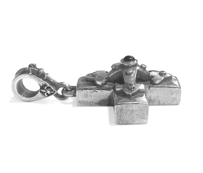 Elfcraft Kreuz-Anhänger Gleichschenkelig Onyx Cabochon Schwarze Zirkonia Lilien-Öse 925 Sterling Silber Massiv Unisex Seitlich