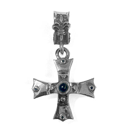 Elfcraft Kreuz Anhänger Gleichschenklig Onyx Cabochon Schwarze Diamanten Lilien-Öse 925 Sterling Silber Massiv Unisex