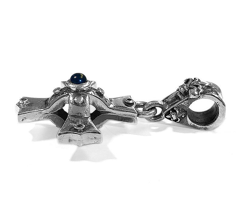 Elfcraft Kreuz Anhänger Gleichschenklig Onyx Cabochon Schwarze Diamanten Lilien-Öse 925 Sterling Silber Massiv Unisex Seitlich