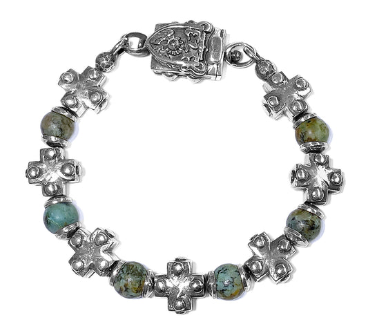 Elfcraft Kreuzarmband Nieten Afrikanischer Türkis Meteorit Sterling Silber Massiv Unisex