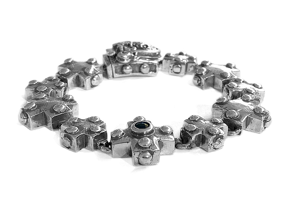 Elfcraft Kreuzarmband Nieten Zirkonia Schwarz Meteorit Sterling Silber Massiv Unisex