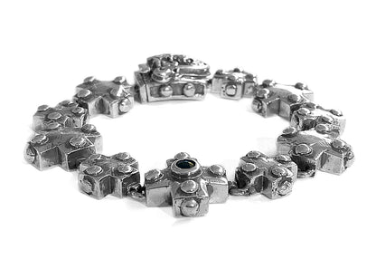 Elfcraft Kreuzarmband Nieten Zirkonia Schwarz Meteorit Sterling Silber Massiv Unisex