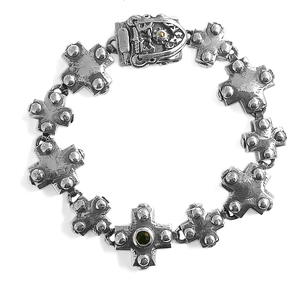 Elfcraft Kreuzarmband Nieten Zirkonia Schwarz Meteorit 925 Sterling Silber Massiv Unisex