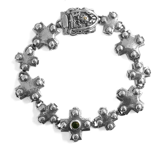 Elfcraft Kreuzarmband Nieten Zirkonia Schwarz Meteorit 925 Sterling Silber Massiv Unisex