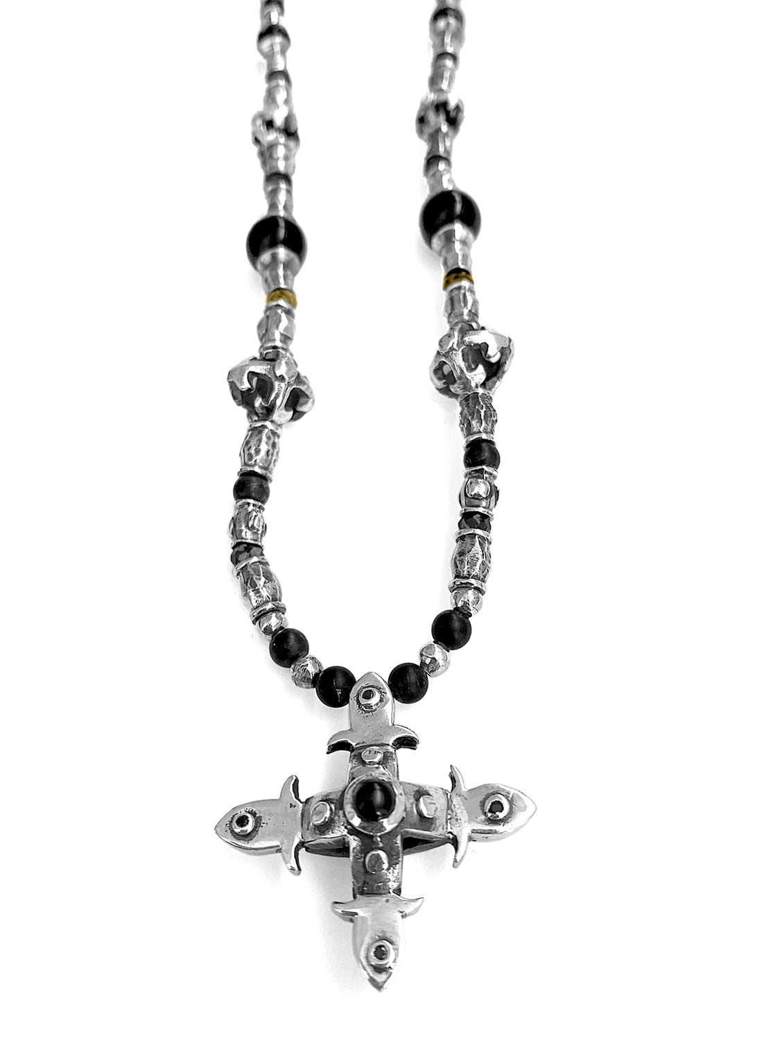 Elfcraft Kreuzkette 925 Sterling Silber Massiv Onyx Brillanten Schwarz Unisex Detail