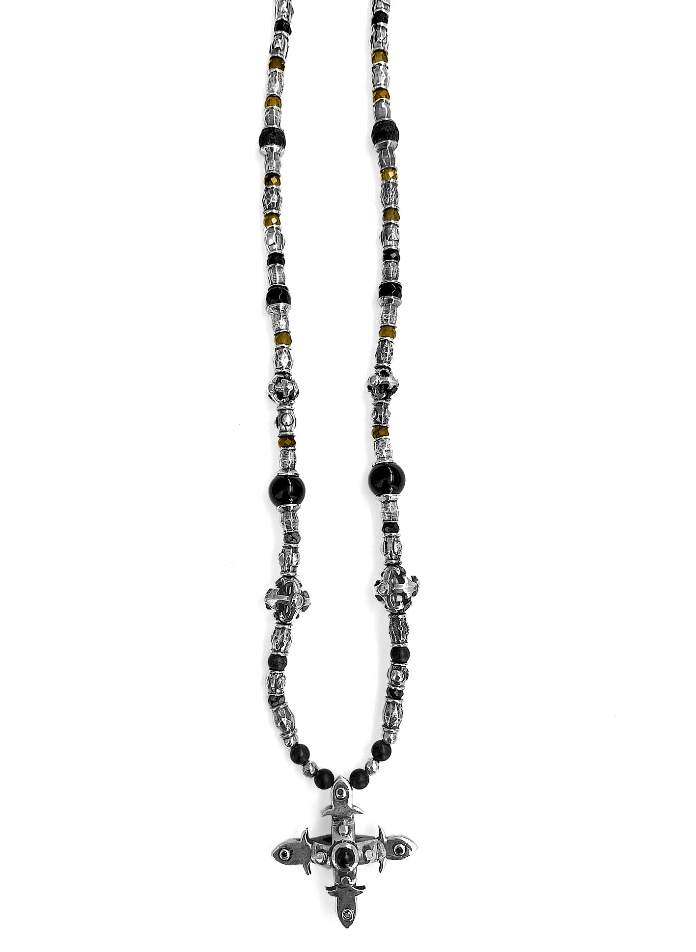 Elfcraft Kreuzkette 925 Sterling Silber Massiv Onyx Brillanten Schwarz Unisex