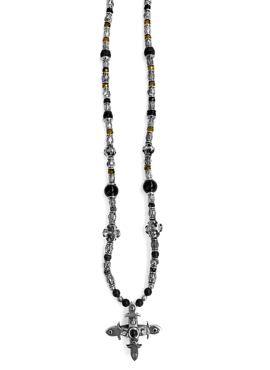 Elfcraft Kreuzkette 925 Sterling Silber Massiv Onyx Brillanten Schwarz Unisex