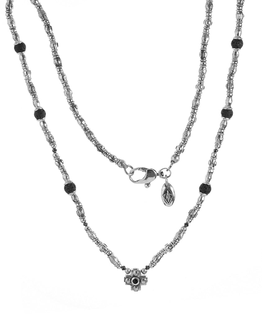 Elfcraft Kreuzkette Onyx Lavasteine 925 Sterling Silber Massivv50 cm Lang Unisex