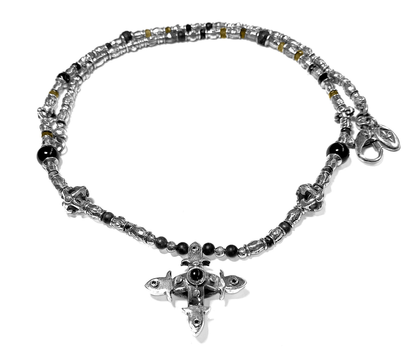 Elfcraft Kreuzkette Sterling Silber Massiv Onyx Brillanten Schwarz Unisex
