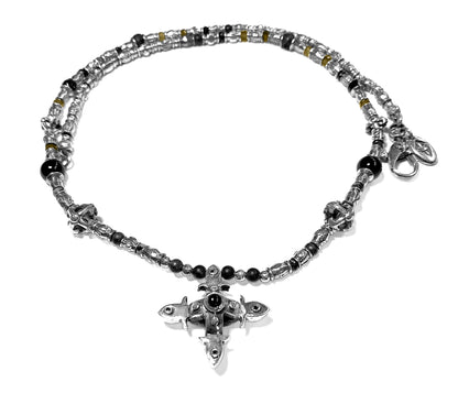Elfcraft Kreuzkette Sterling Silber Massiv Onyx Brillanten Schwarz Unisex