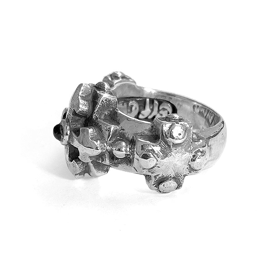 Elfcraft Ring 3 Kreuze Onyx 925 Sterling Silber Massiv Unisex Seitlich